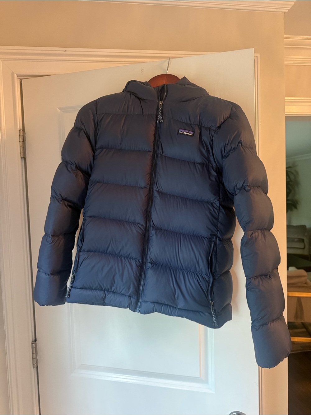 Patagonia kid's Navy Down Hoodie Jacket